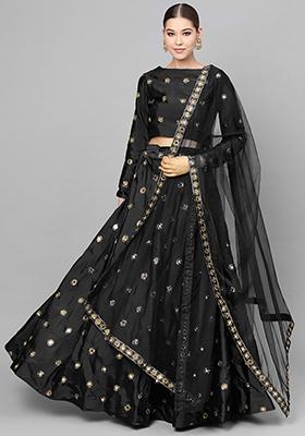 Black Mirror Zari Embroidered Taffeta Silk Lehenga Set