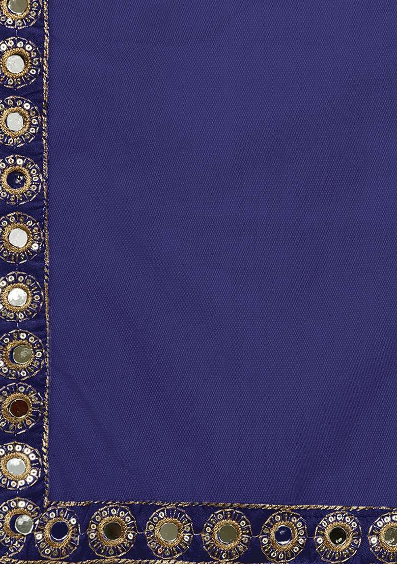 Navy Blue Mirror Zari Embroidered Taffeta Silk Blend Lehenga Set for Diwali and Festive Wear - Indya