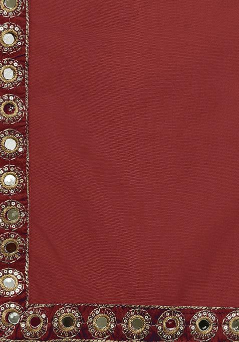 Maroon Mirror Zari Embroidered Taffeta Silk Lehenga Set