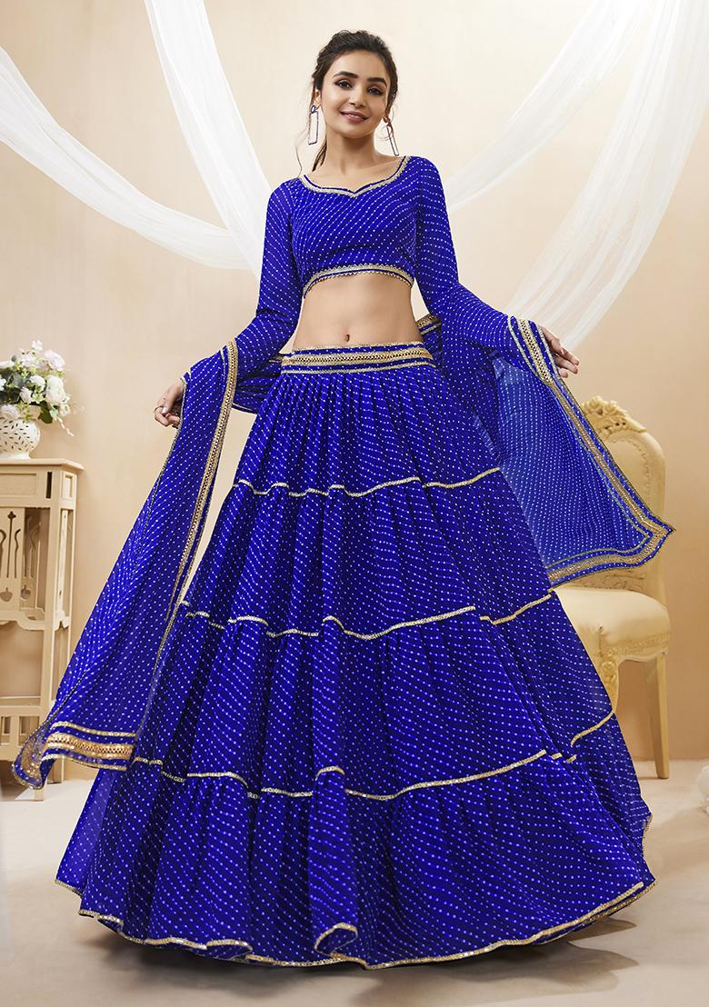 Blue Leheriya Print Georgette Lehenga Set