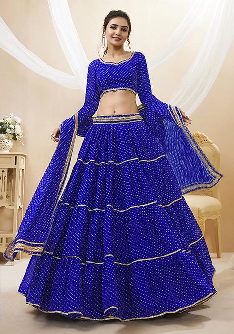 Blue Leheriya Print Georgette Lehenga Set