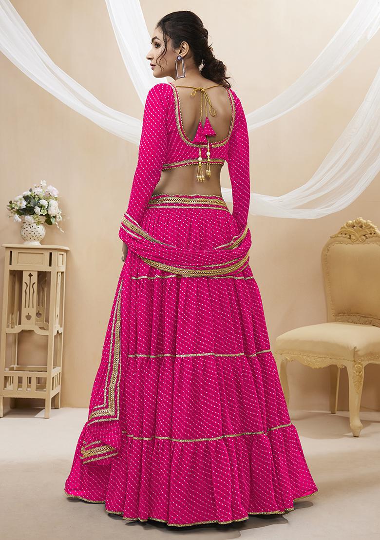 Rani Pink Leheriya Print Georgette Lehenga Set