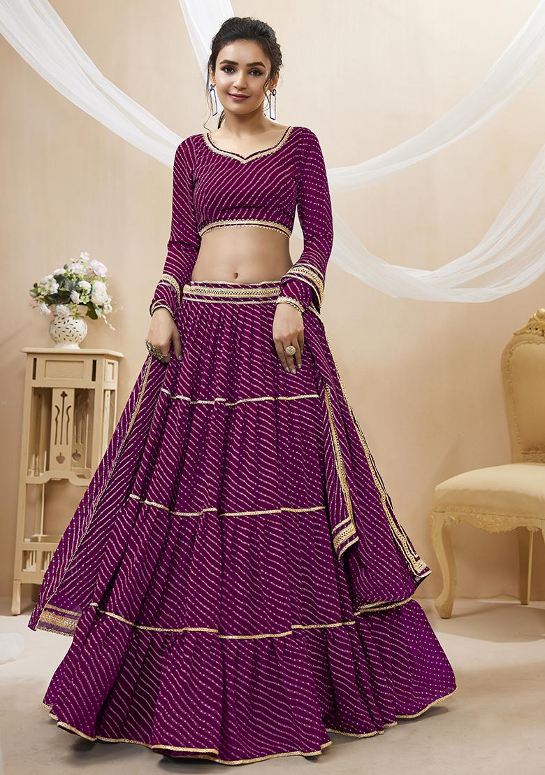 Purple Leheriya Print Georgette Lehenga Set