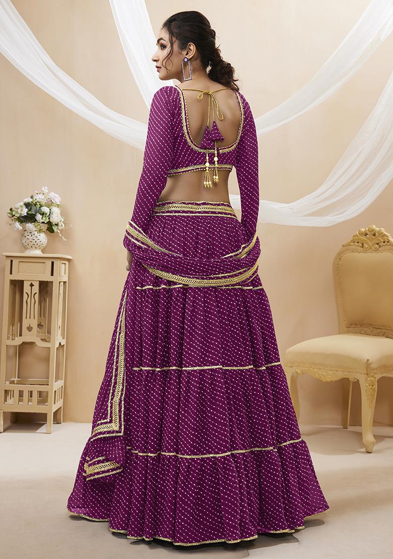 Purple Leheriya Print Georgette Lehenga Set