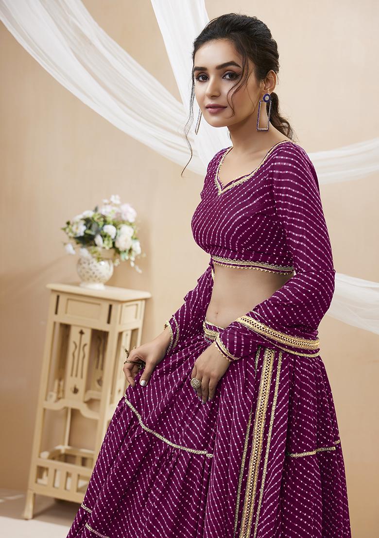 Purple Leheriya Print Georgette Lehenga Set