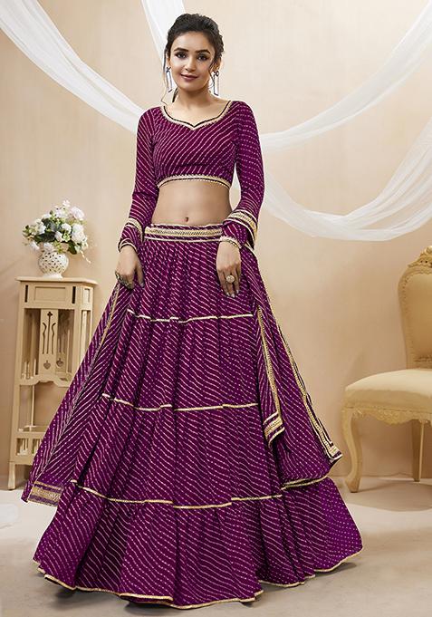Purple Leheriya Print Georgette Lehenga Set