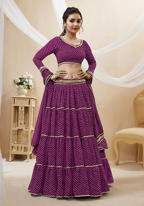 Purple Leheriya Print Georgette Lehenga Set