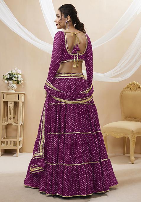 Purple Leheriya Print Georgette Lehenga Set