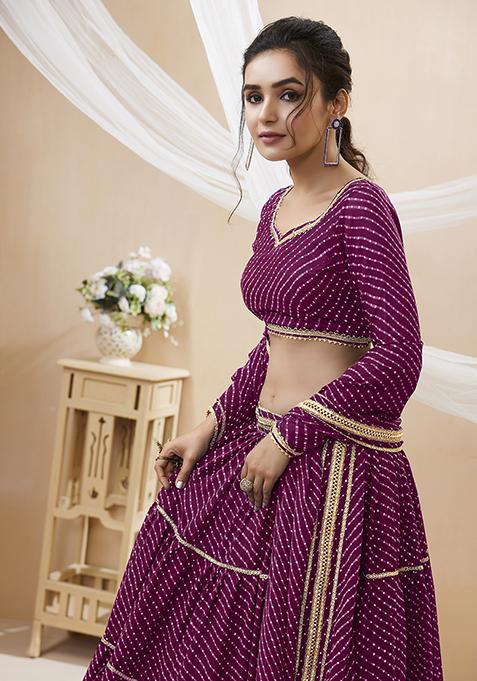 Purple Leheriya Print Georgette Lehenga Set