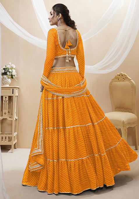 Orange Leheriya Print Georgette Lehenga Set