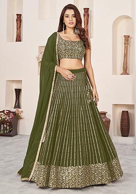 Olive Zari Sequin Embroidered Georgette Lehenga Set