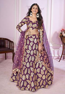 Purple Sequin Thread Embroidered Georgette Lehenga Set