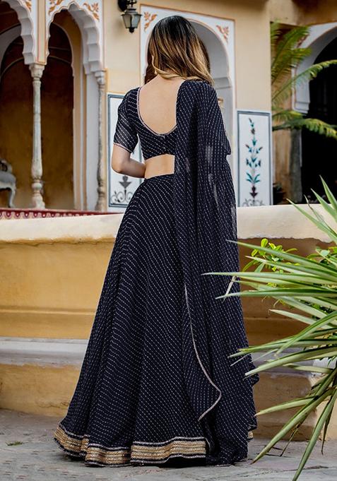 Black Leheriya Print Georgette Lehenga Set