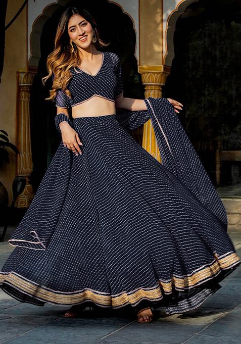 Black Leheriya Print Georgette Lehenga Set