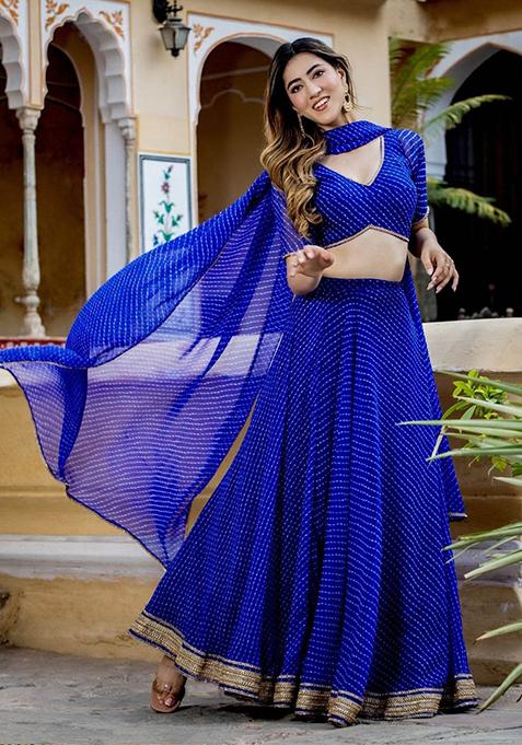 Blue Leheriya Print Georgette Lehenga Set