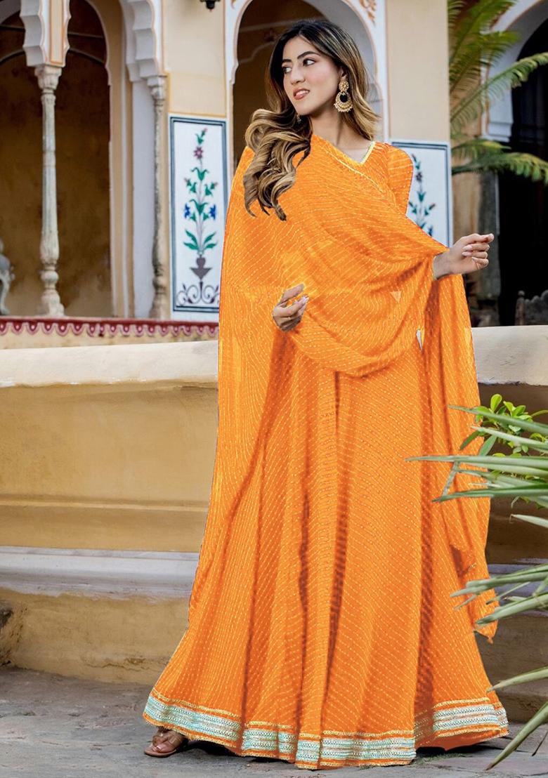 Yellow Leheriya Print Georgette Lehenga Set