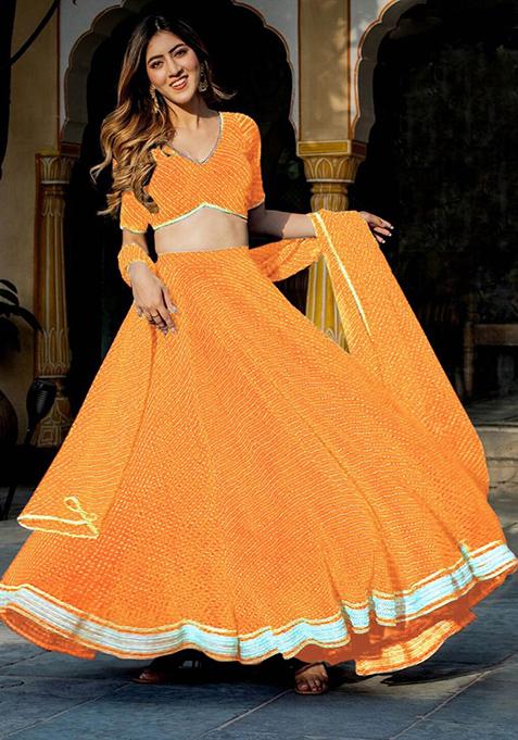Yellow Leheriya Print Georgette Lehenga Set