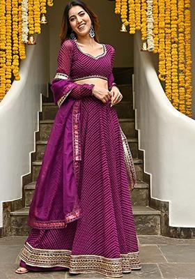 Purple Leheriya Print Georgette Lehenga Set