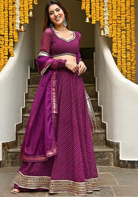 Purple Leheriya Print Georgette Lehenga Set