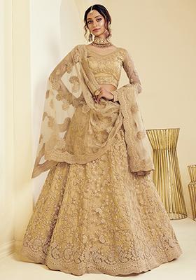 Golden Embroidered Net Lehenga Set