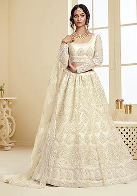 Off White Embroidered Net Lehenga Set