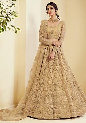 Golden Embroidered Net Lehenga Set