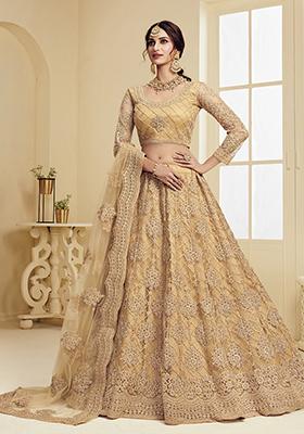 Golden Embroidered Net Lehenga Set