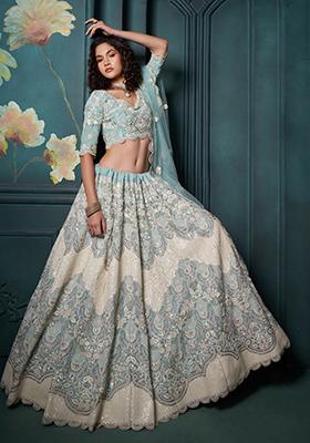 Firozi Embroidered Georgette Lehenga Set