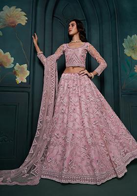 Dusty Pink Embroidered Georgette Lehenga Set