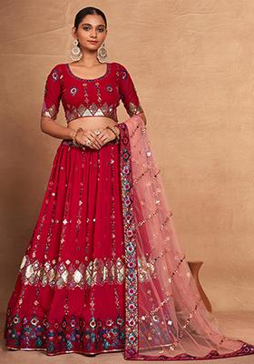 Rani Pink Embroidered Georgette Lehenga Set