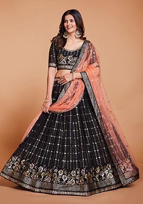 Black Embroidered Georgette Lehenga Set