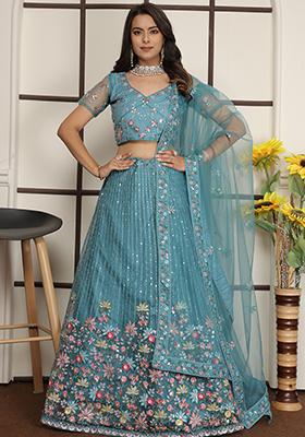 Firozi Embroidered Butter Net Lehenga Set