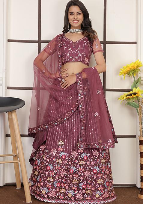 Bright Red Embroidered Butter Net Lehenga Set