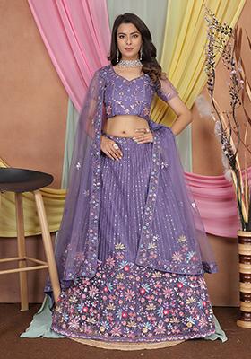 Lavender Embroidered Butter Net Lehenga Set