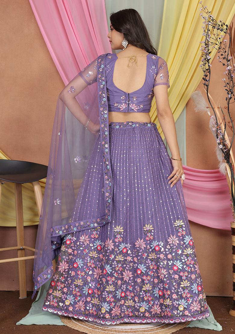 Lavender Embroidered Butter Net Lehenga Set