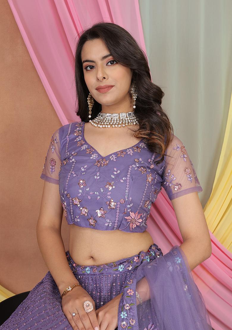 Lavender Embroidered Butter Net Lehenga Set