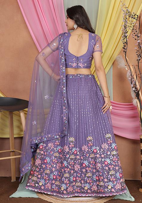 Lavender Embroidered Butter Net Lehenga Set