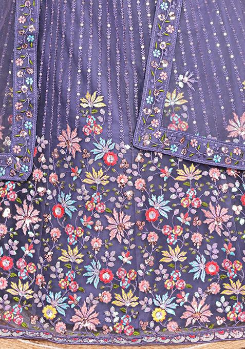 Lavender Embroidered Butter Net Lehenga Set