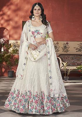 White Embroidered Chinon Lehenga Set