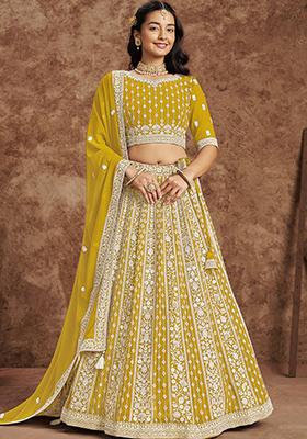 Yellow Embroidered Georgette Lehenga Set