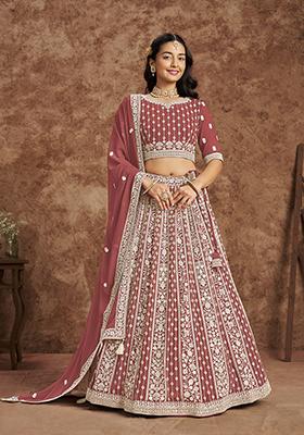 Pink Embroidered Georgette Lehenga Set