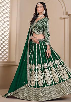 Green Embroidered Silk Lehenga Set