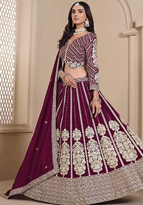 Maroon Embroidered Silk Lehenga Set