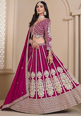 Pink Embroidered Silk Lehenga Set