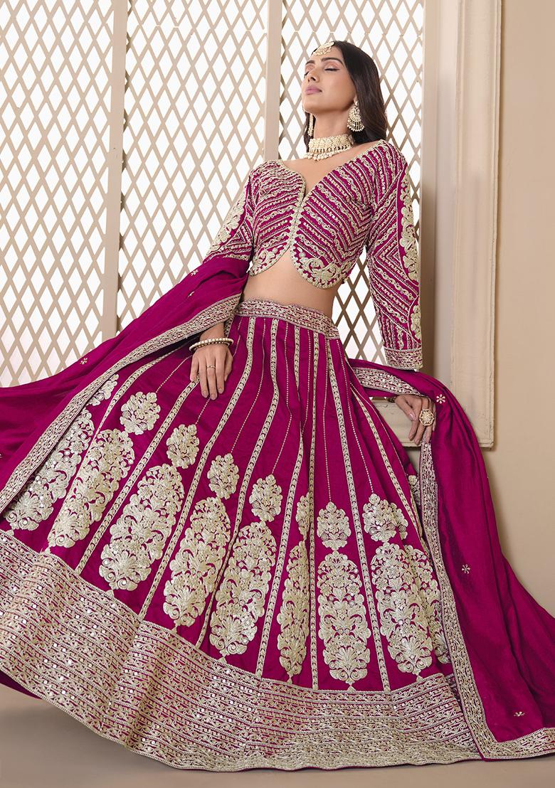 Pink Embroidered Silk Lehenga Set
