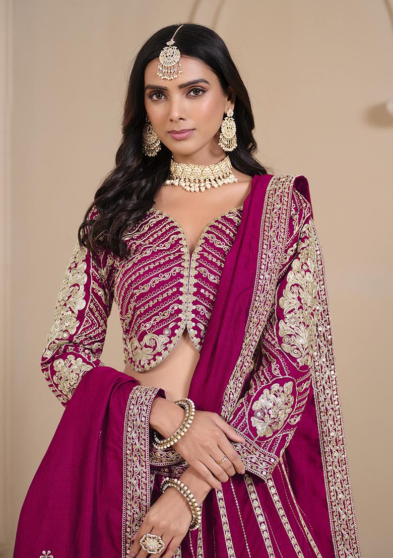 Pink Embroidered Silk Lehenga Set