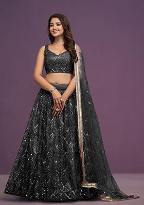 Black Sequin Embroidered Net Lehenga Set
