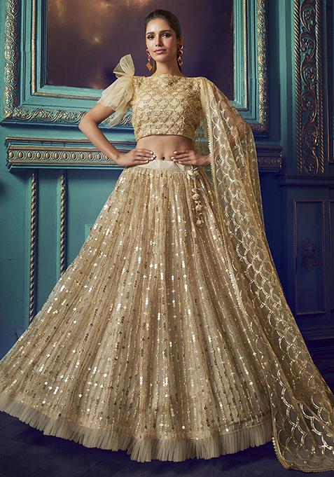 Golden Sequin Embroidered Net Lehenga Set