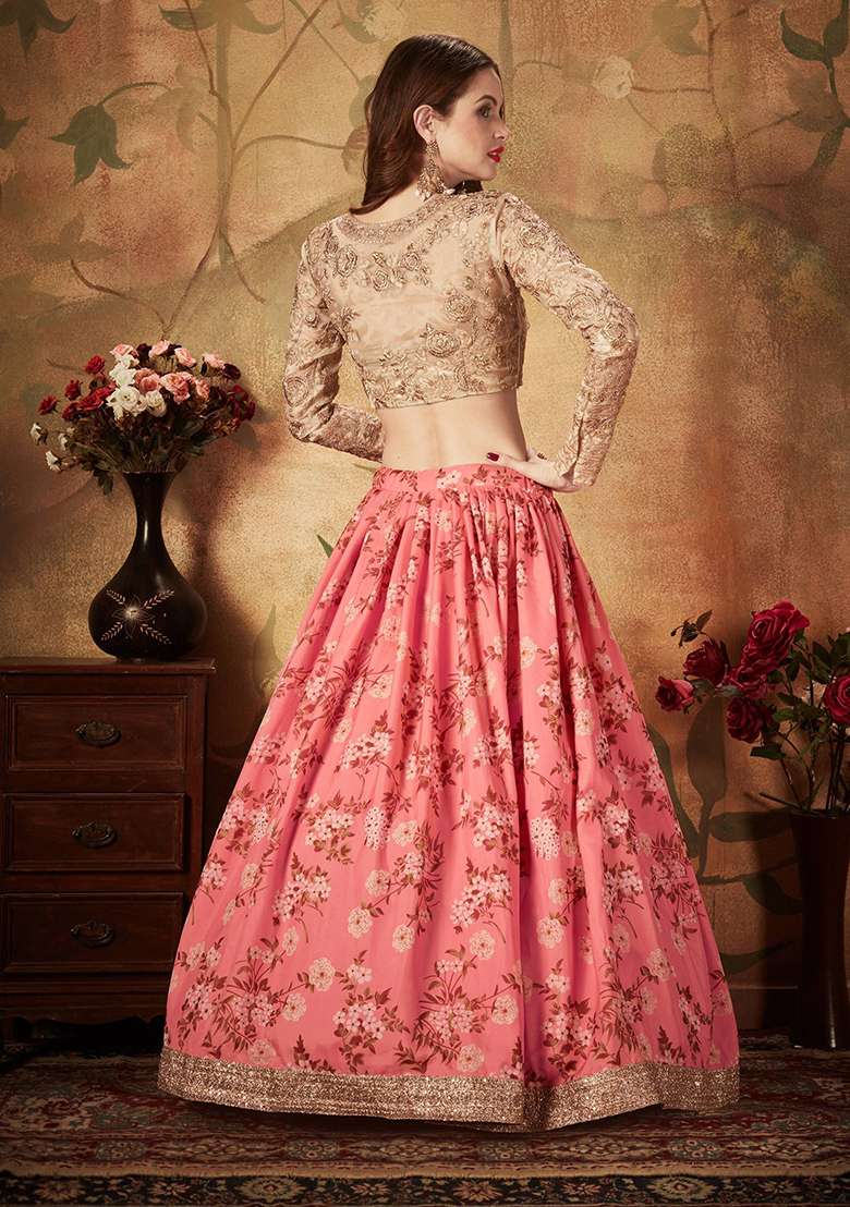 Pink Digital Print Organza Lehenga Set - Indya