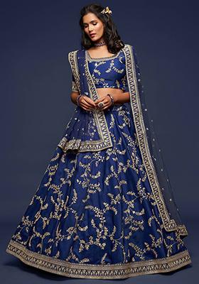 Blue Embroidered Art Silk Lehenga Set